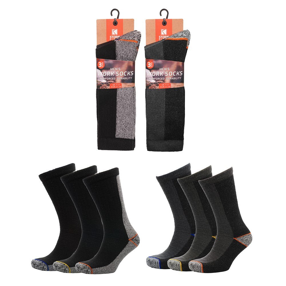 Mens Work Socks 3pk Storm Ridge Heavy Weight Full Terry Reinforced Durability Mens Work Socks 3pk Storm Ridge Heavy Weight Full Terry Reinforced Durability